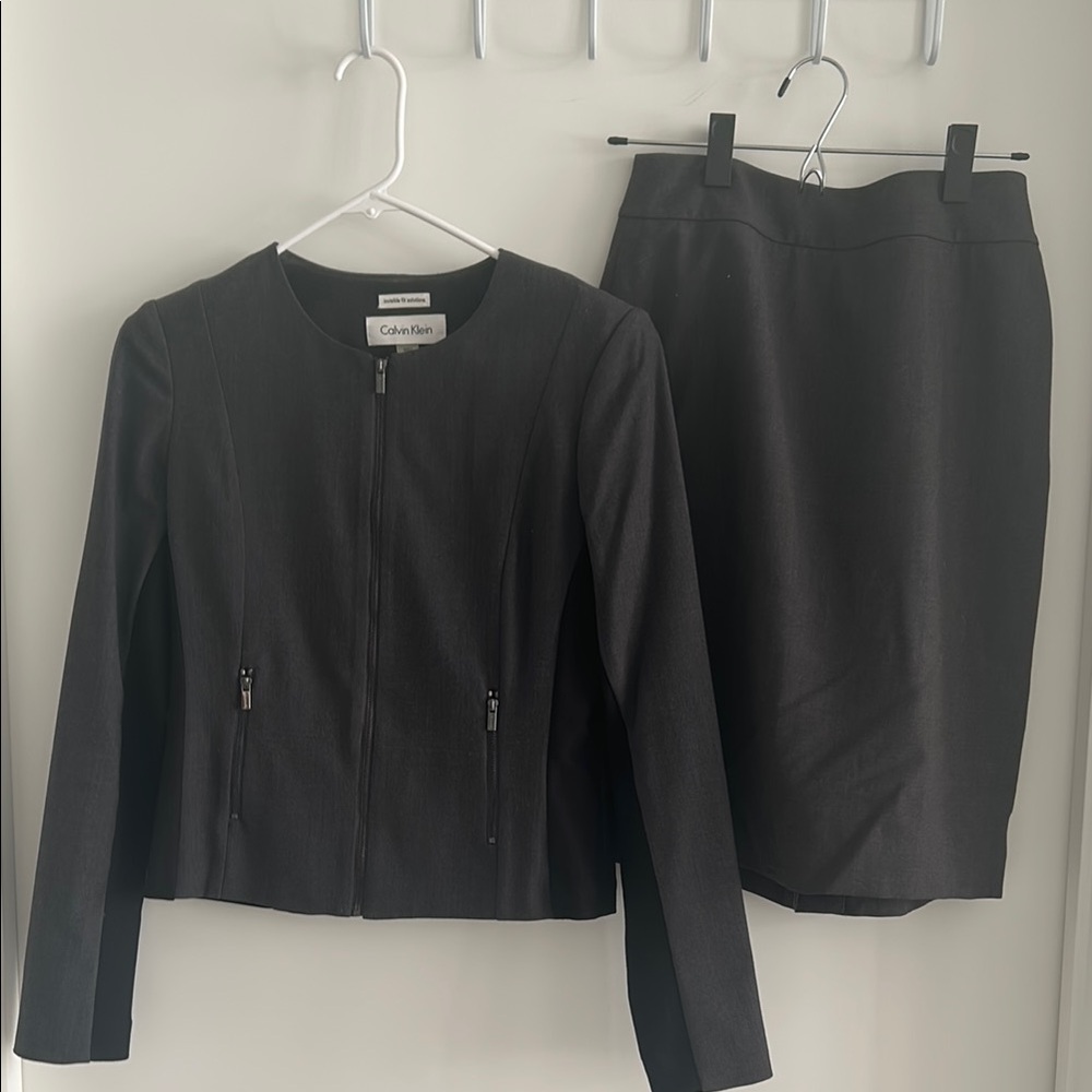 Calvin Klein Charcoal Jacket and Skirt Set